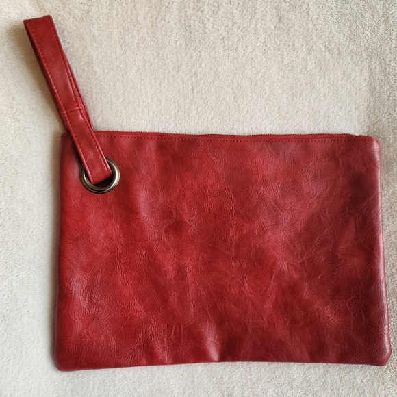 Red Leather Zipper Pouch Large NWOT - Picture 1 of 4